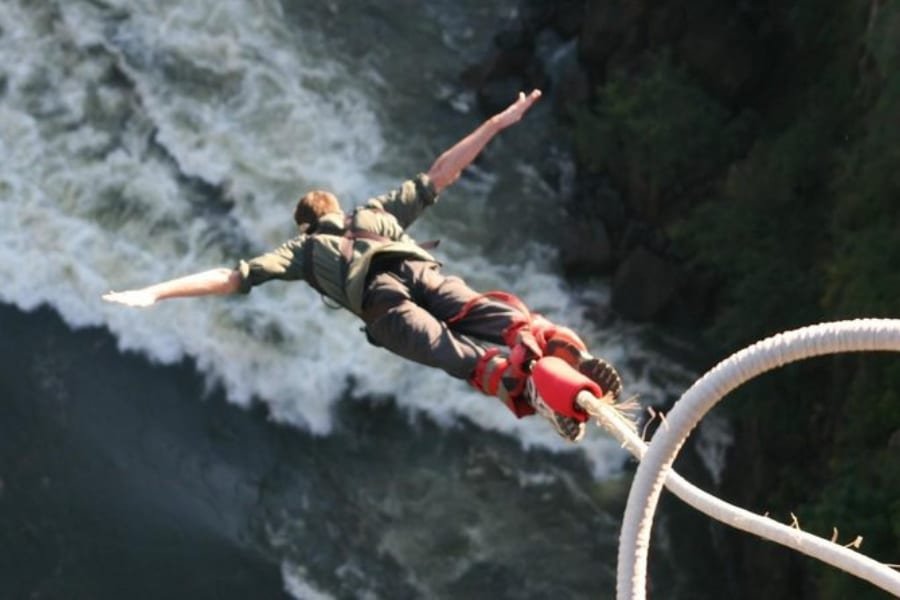 Guest bungee jumping at Victoria Falls
