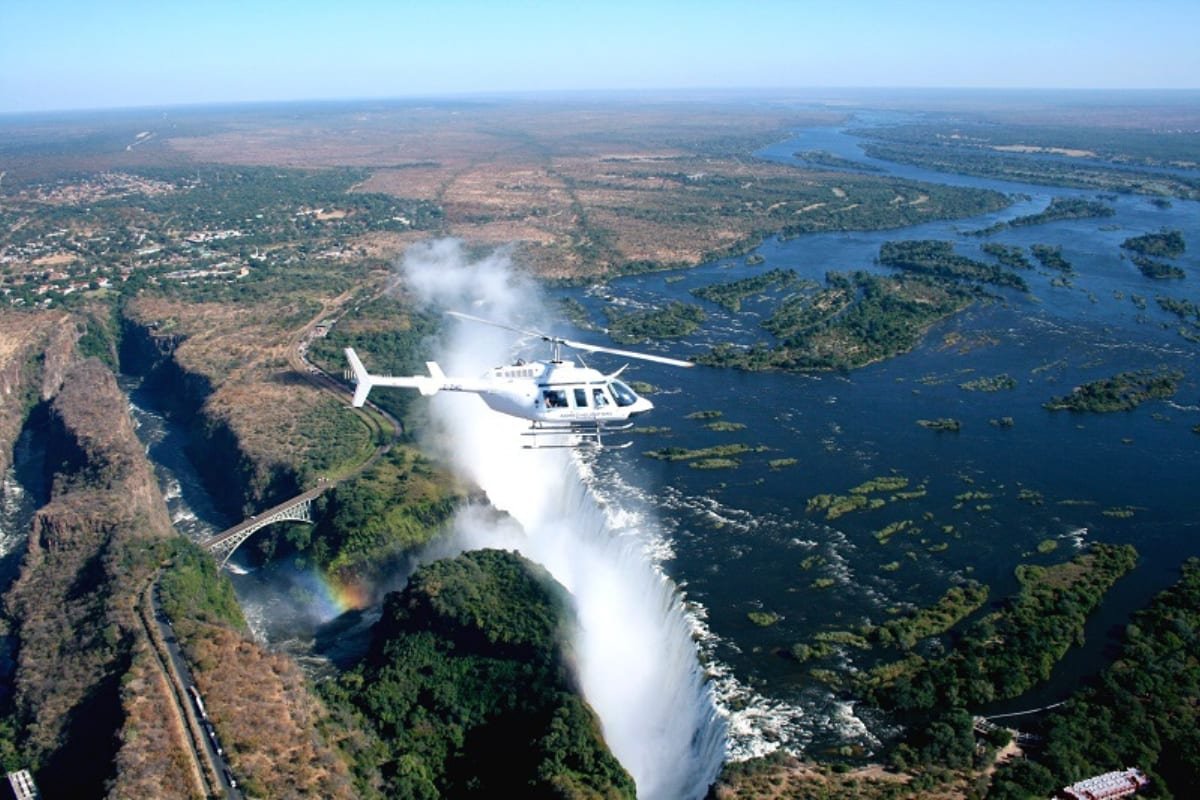Helicopter flight over Victoria Falls