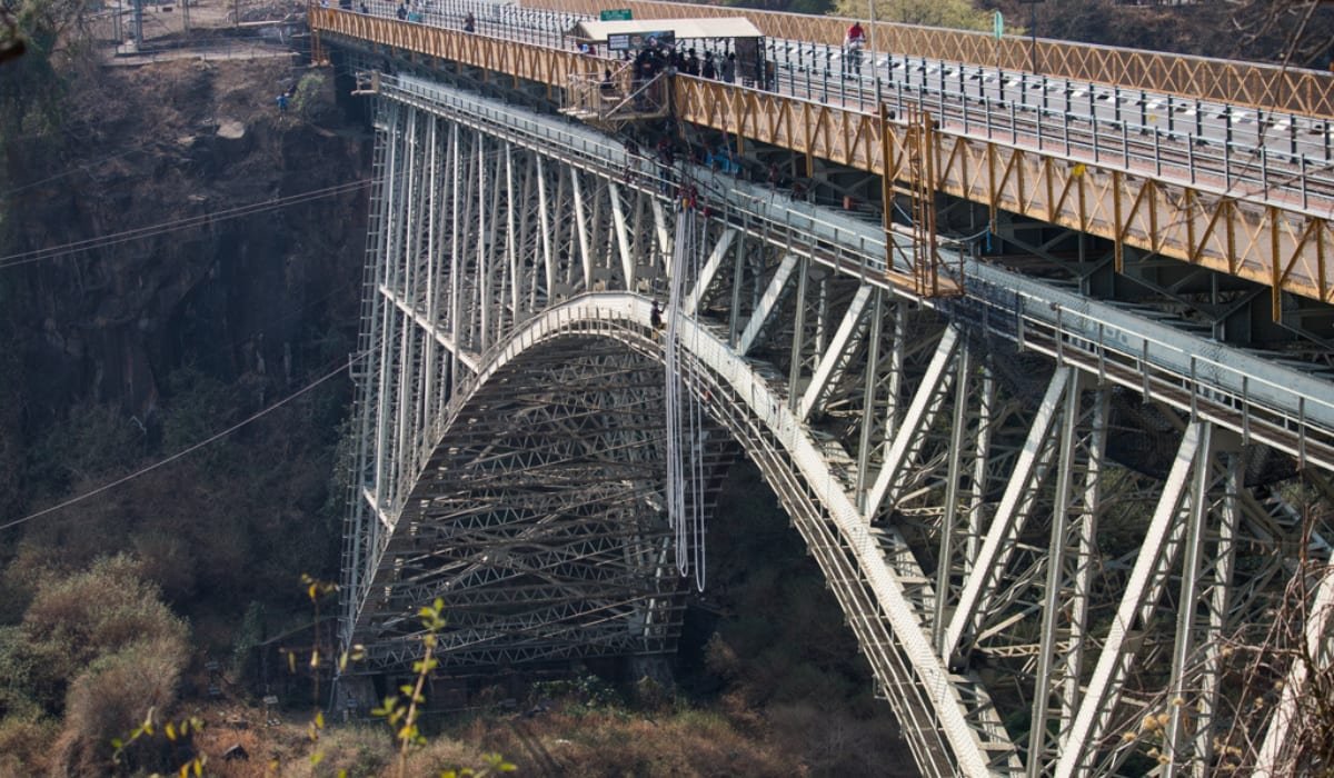 Bungee jumping from the historic Victoria Falls Bridge