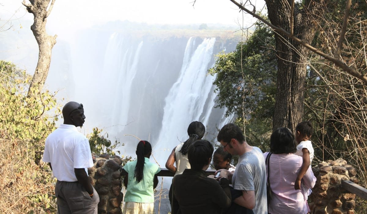 Guests on a guided tour of Victoria Falls